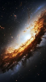 Fiery spiral galaxy unfurls through star‑studded deep space.