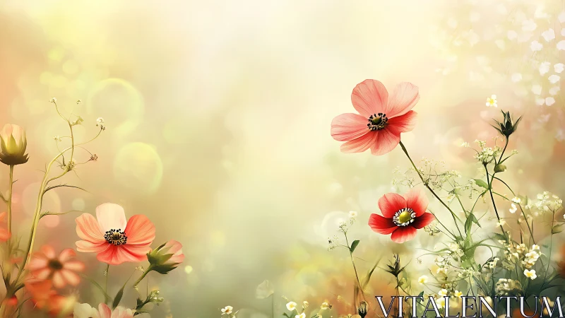 Serene wildflowers dancing in soft golden light and warmth