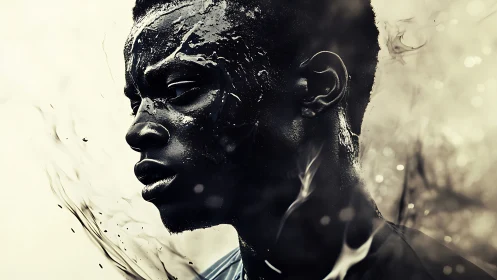 Ink-drenched profile walks the boundary between smoke and light