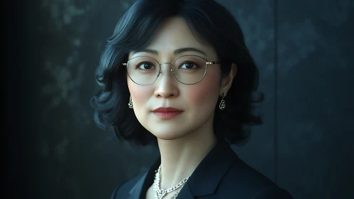 Elegant businesswoman portrait in modern, soft-focus style.