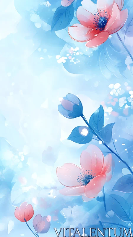 Translucent Floral Composition with Layered Pink and Blue Petals.