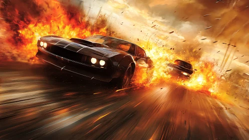 High-Speed Muscle Car Chase Through Explosions.