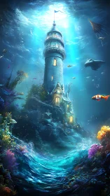 Sunken lighthouse trades starlight for shimmering seafloor glow