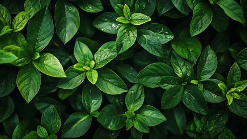 Lush overlapping green leaves in rich natural texture study.