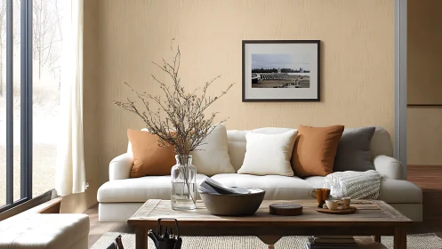 Soft neutral living room welcomes light and relaxed moments