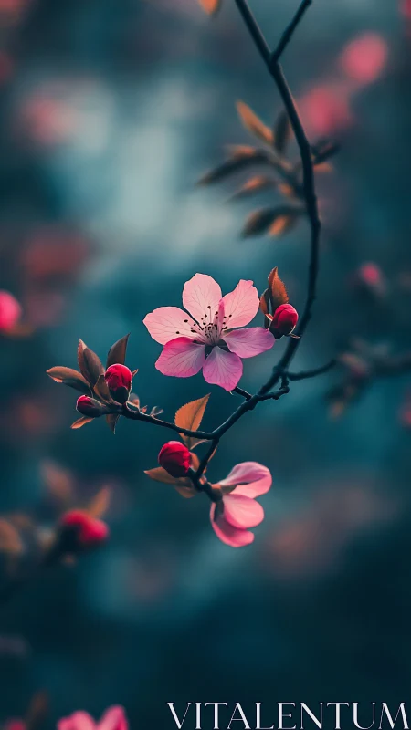 Cherry Blossoms Dancing Through Teal Dreams.