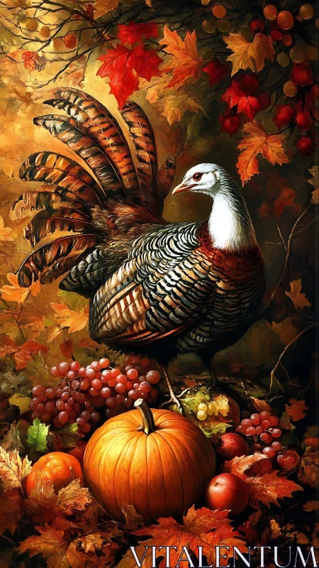 Autumnal turkey still life rendered in rich painterly detail
