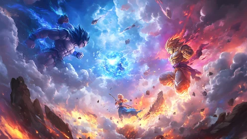 Cosmic warriors ignite a sky-splitting elemental showdown