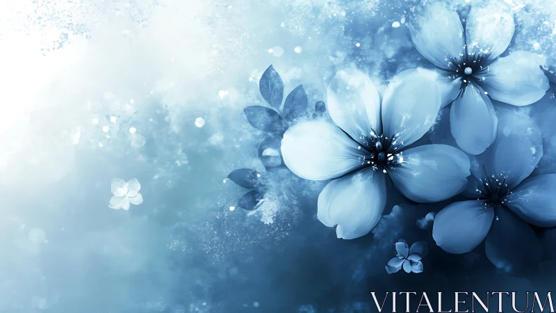 Blue Flowers with Bokeh and Sparkle Effects.