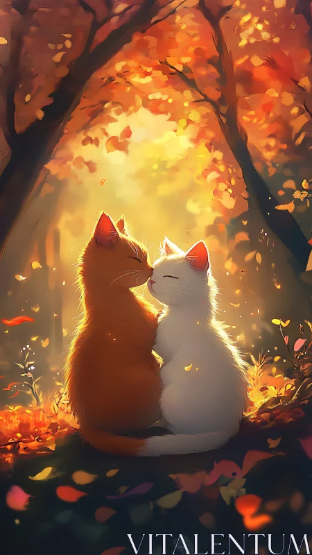Two Cats Together in Golden Autumn Light.
