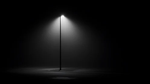 Isolated streetlight illuminating empty dark roadway at night.