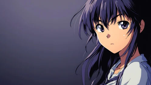 Thoughtful anime girl gazes into twilight with quiet resolve
