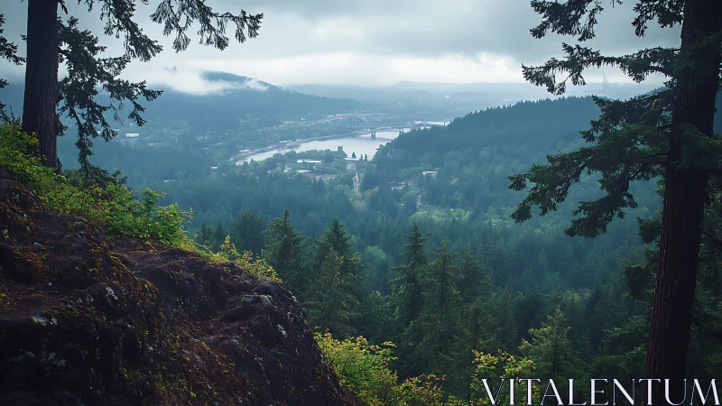 Alpine Valley Panorama: Coniferous Forests with Fluvial Basin