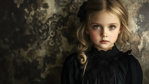 Young Subject Posed Against Deteriorating Textured Backdrop with Baroque Elements.