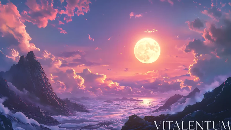 Moonrise Over Cotton Seas and Ember-Tinted Peaks.