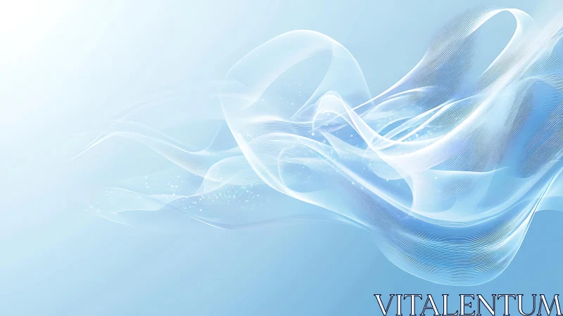 Abstract flowing white waves on a soft blue gradient background.