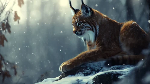 Lynx in Winter Snow: Majestic Wilderness Portrait.