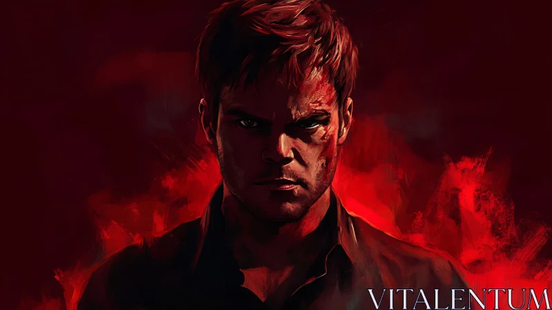 Digital painting portrait with infernal red chiaroscuro lighting.