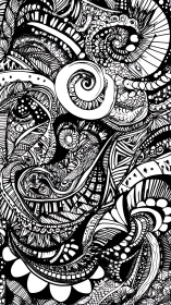 Ink-tangled vortex of spirals, scales and dreaming patterns.