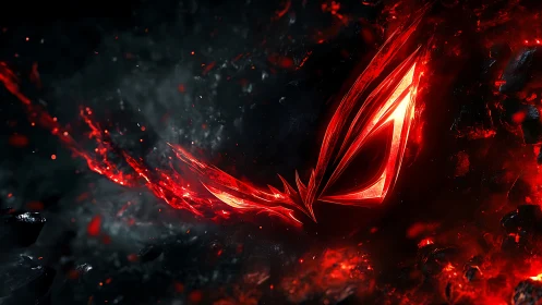 Fiery red emblem slices through dark fractured void