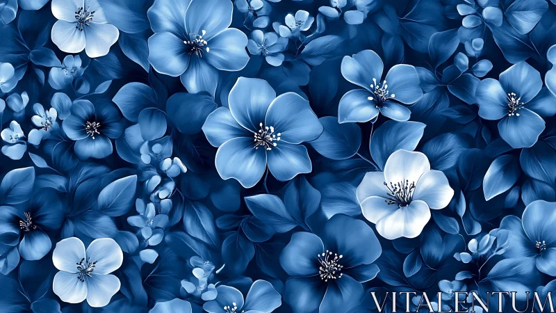 Blue Floral Composition: Layered Botanical Digital Render.