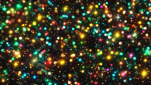 Colorful bokeh light field over dark festive background.