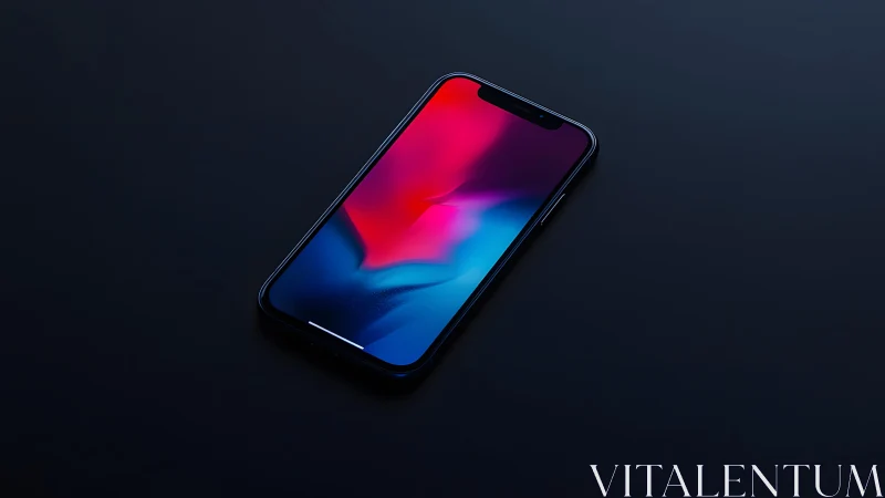 Modern smartphone with vibrant screen on dark minimalist background.
