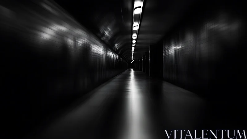 Long underground corridor uses central fluorescent ceiling lights
