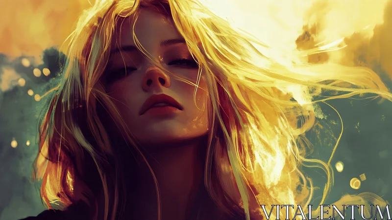 Sunfire muse drifting through molten golden daylight.