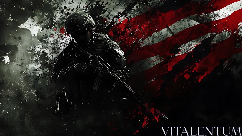 Bold soldier silhouette stands strong against painted chaos