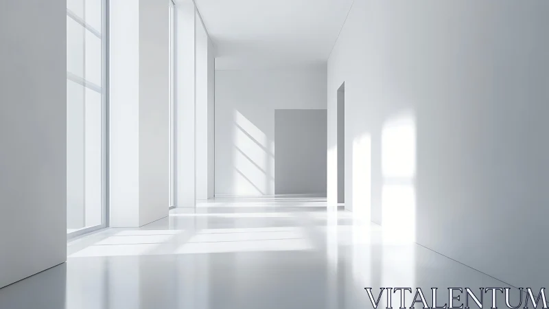 Minimalist white corridor with hard-edged architectural lighting.