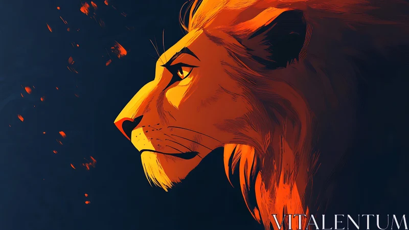 Profile illustration of lion head in warm orange tones.