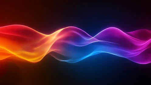 Vibrant neon light waves flow across a deep dark background