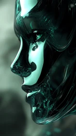Liquid chrome cybernetic profile renders biomorphic facial form