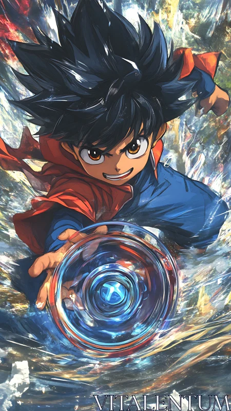 Spiky haired prodigy hurls a swirling prism of power