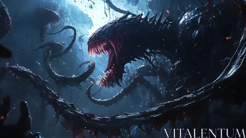 Nightmarish forest beast with twisting, shadowy tendrils.