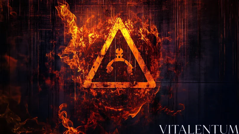 Triangular warning symbol rendered with fire effects.
