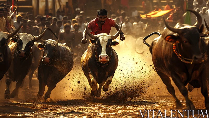 Dust, thunder, and courage in a village bull racing charge.