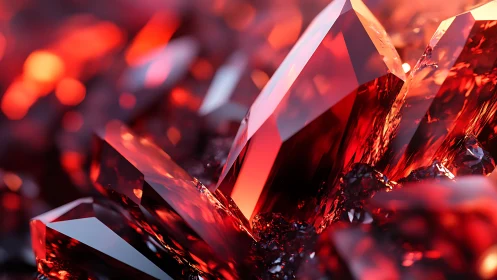 Glowing ruby crystals stacked in a cozy molten glow.