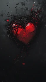 Luminous Heart with Thorned Vessels in Darkness.