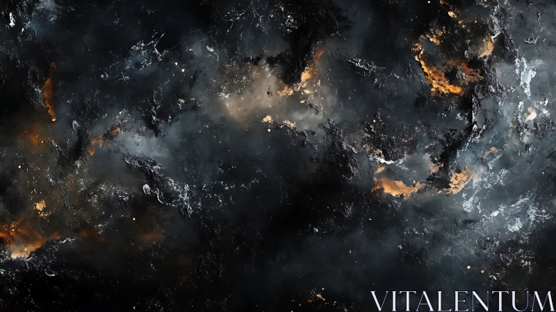 Dark abstract nebula with orange and gray textured clouds.