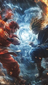 Elemental warriors collide in a swirling storm of power.