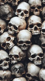 Photorealistic stacked human skull pattern with tonal decay.