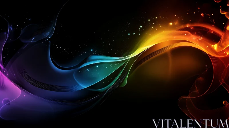 Prismatic light waves sweep across a cosmic black void.