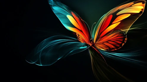 Digital painting of luminescent butterfly with flowing energy wings.