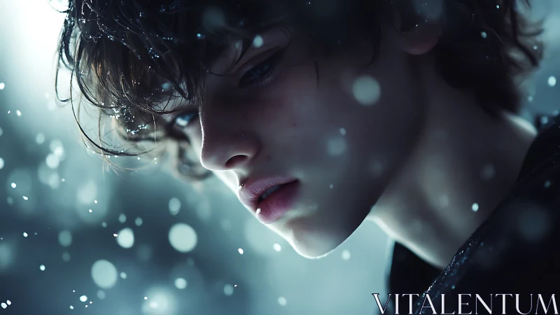 Gentle winter portrait of a thoughtful young dreamer.