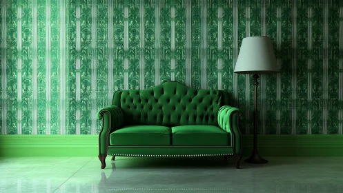 Emerald sofa quietly rules a monochrome palace of patterns