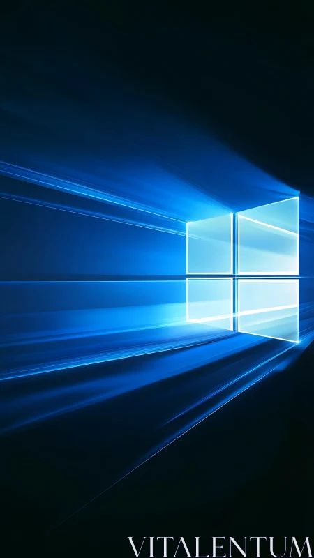 Blue light window icon with radiant digital beams.