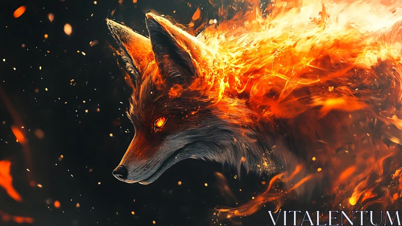 Infernal fox spirit burns through obsidian night sky.