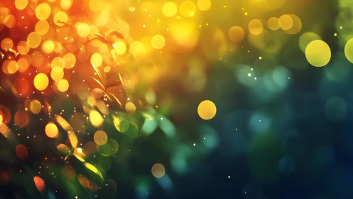 Vibrant bokeh lights with abstract foliage in warm, dreamy style.